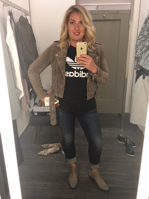Nordstrom #NSale Ottawa Fashion Blog Shopping- Suede Moto jacket Adidas top