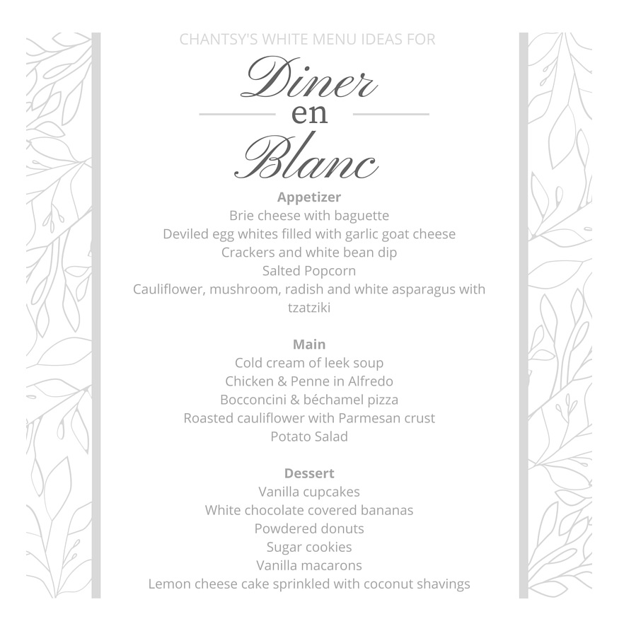 White menu ideas for Diner en Blanc Ottawa Fashion Blog